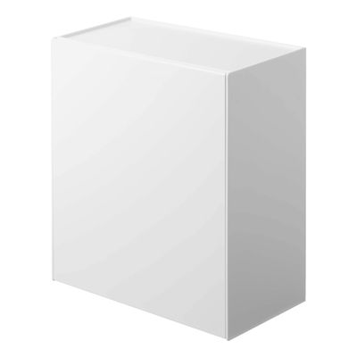 YAMAZAKI Home Tower Wall Mounted Storage Or Trash Bin With Tray, Small Wastebasket With Lid, Bathroom Or Kitchen Organizer - Abs Plastic