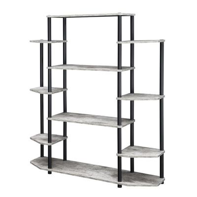 Convenience Concepts Designs2Go No Tools Wall Unit Bookshelf 47.25" - Contemporary Storage Shelves for Display, 10 Spacious Shelves for Modern Living Room, Office, Den, Faux Birch/Black