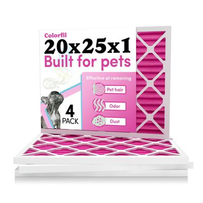 Colorfil 20x25x1 Air Filter (4-Pack) | Made in the USA | Color Changing | Remove Cat and Dog Odor | MERV 8 for Pet Hair Dander and Dust | 19.5"x24.5"x0.75" Exact Size