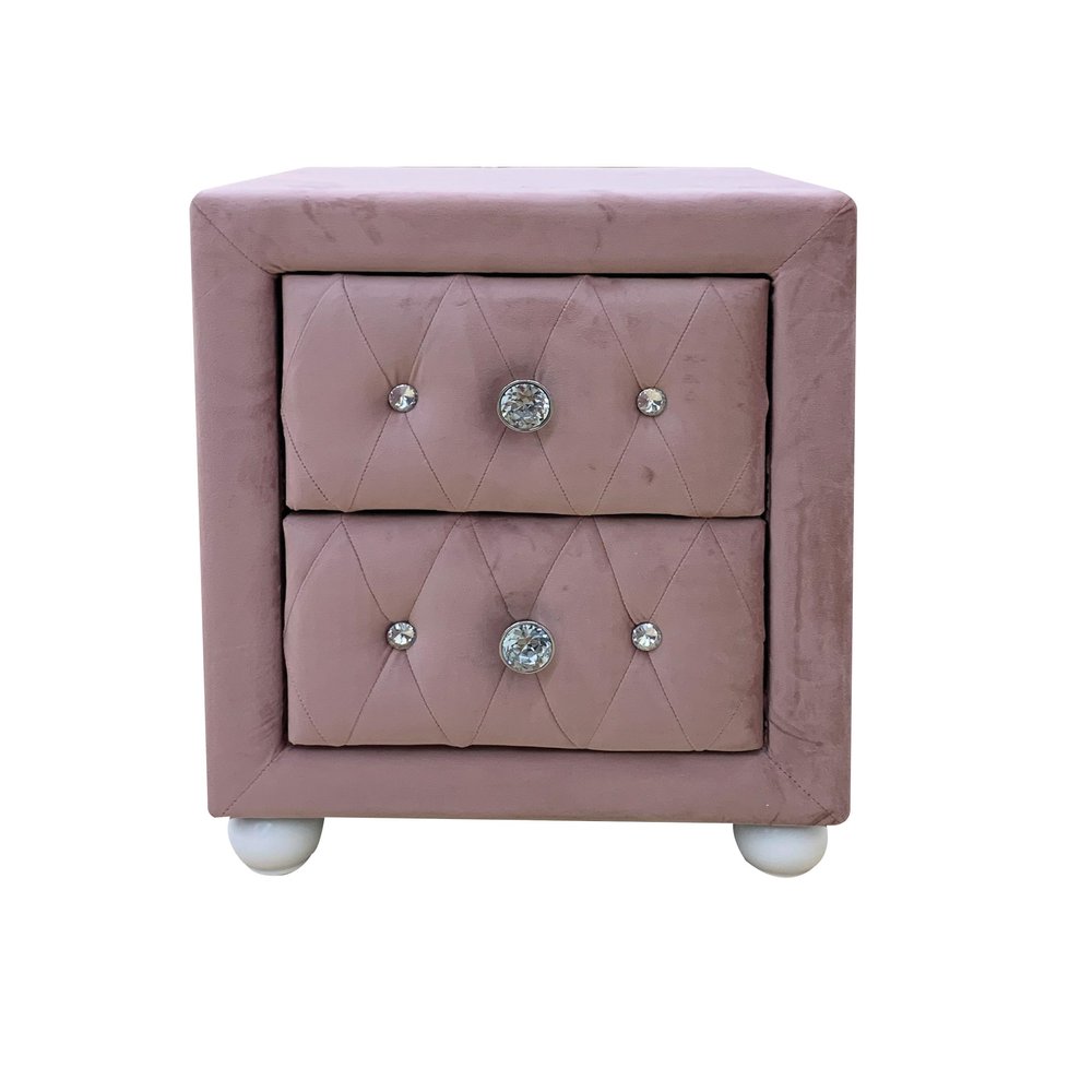 Acme Upholstered NIGHTSTAND 17''L x 17''W x 17''H 2-Drawer Storage Accent Table Side Table End Table for Bedroom Living Room Office, Wood, No Assembly Required, Pink Fabric