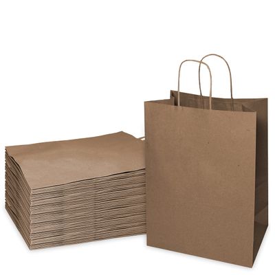 EcoQuality Small Brown Kraft Paper Bags with Handles 8 x 4.5 x 10.25 inches, Shopping, Gift Bags, Party, Merchandise, Lunch Bags, Grocery Bags (100)