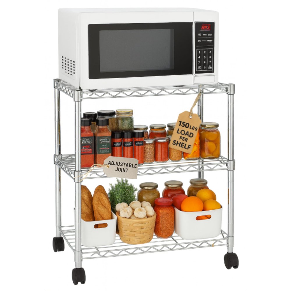 3 Tier Wire Shelving Unit Storage Rack, Metal Heavy Duty Utility Organizers, Organization Units for Metal Shelves, Pantry, Garage, Laundry Racks Durable Shelf Stand, 14"W x 24"L x 30"H, Chrome
