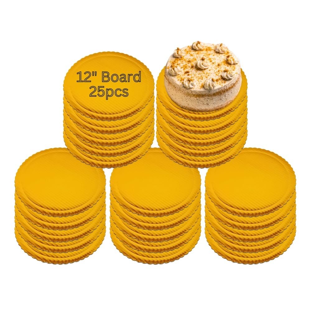12" Round Gold Scalloped Cake Board 25pcs