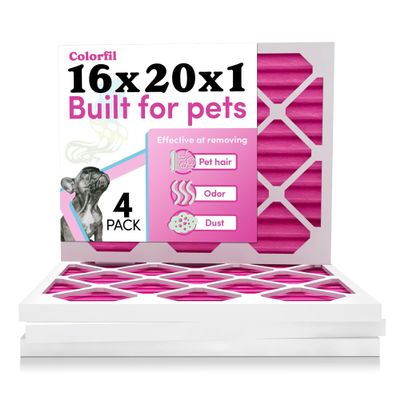 Colorfil 16x20x1 Air Filter (4-Pack) | Made in the USA | Color Changing | Remove Cat and Dog Odor | MERV 8 for Pet Hair Dander and Dust | 15.5"x19.5"x0.75" Exact Size