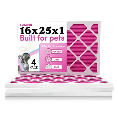 Colorfil 16x25x1 Air Filter (4-Pack) | Made in the USA | Color Changing | Remove Cat and Dog Odor | MERV 8 for Pet Hair Dander and Dust | 15.5"x24.5"x0.75" Exact Size