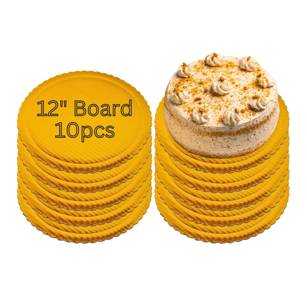 12" Round Gold Scalloped Cake Board 10pcs