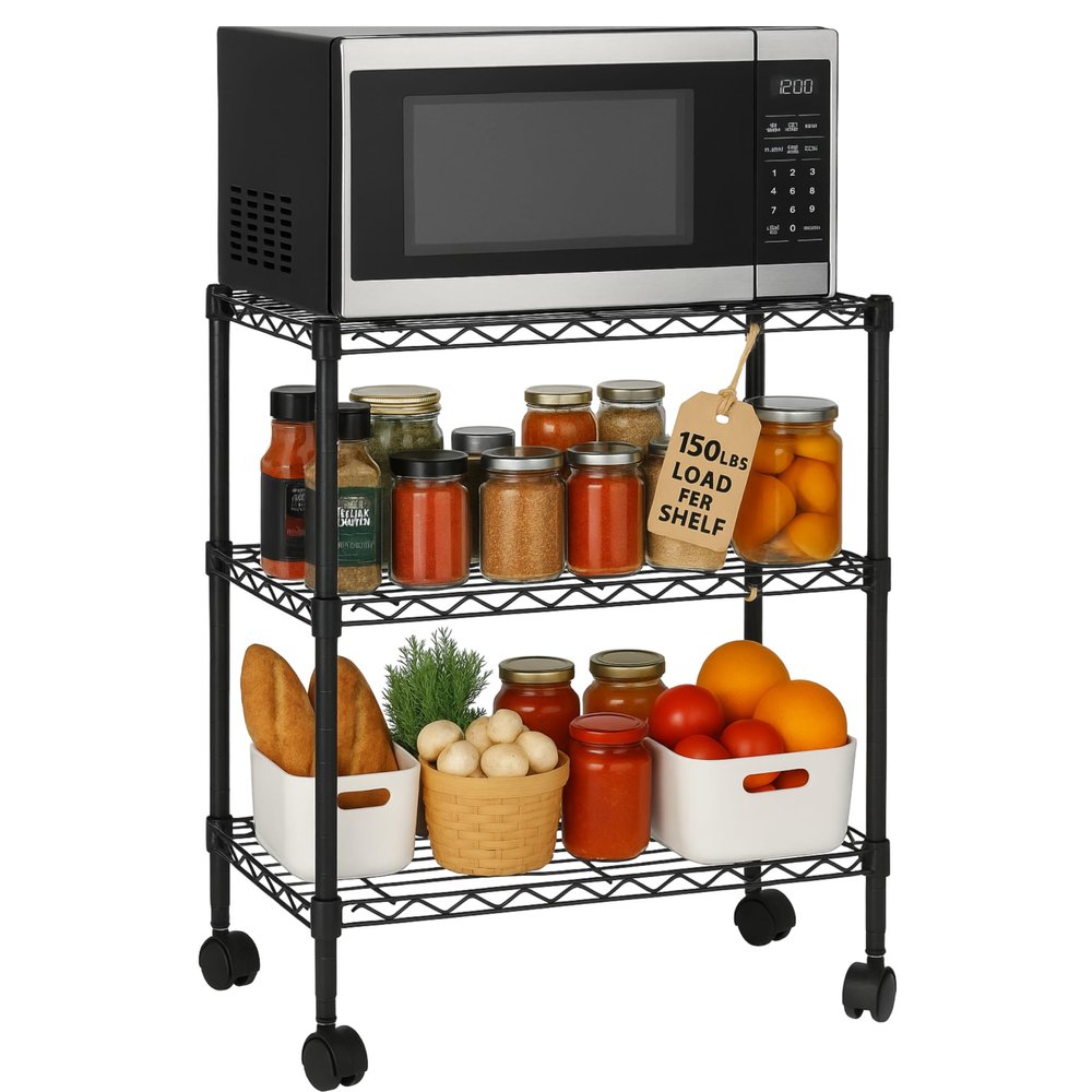 3 Tier Wire Shelving Unit Storage Rack, Metal Heavy Duty Utility Organizers, Organization Units for Metal Shelves, Pantry, Garage, Laundry Racks Durable Shelf Stand, 14"W x 24"L x 30"H, Black