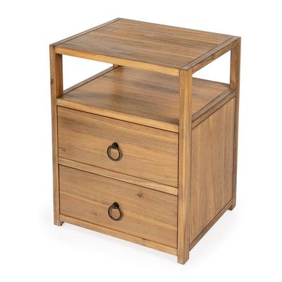 Beaumont Lane Natural Wood Nightstand, 21" W x 17.25" D x 26.5" H, Acacia/Pine Wood, Natural Finish, 2 Drawers with Ring Pulls, Open Shelf, Transitional Style, Bedroom or Living Room Side Table