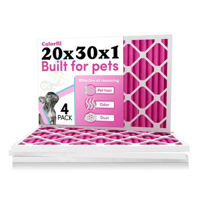 Colorfil 20x30x1 Air Filter (4-Pack) | Made in the USA | Color Changing | Remove Cat and Dog Odor | MERV 8 for Pet Hair Dander and Dust | 19.75"x29.75"x0.75" Exact Size