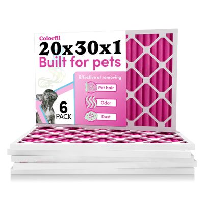 Colorfil 20x30x1 Air Filter (6-Pack) | Made in the USA | Color Changing | Remove Cat and Dog Odor | MERV 8 for Pet Hair Dander and Dust | 19.75"x29.75"x0.75" Exact Size