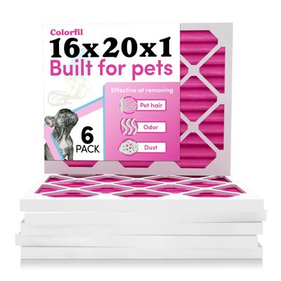 Colorfil 16x20x1 Air Filter (6-Pack) | Made in the USA | Color Changing | Remove Cat and Dog Odor | MERV 8 for Pet Hair Dander and Dust | 15.5"x19.5"x0.75" Exact Size