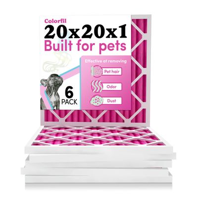 Colorfil 20x20x1 Air Filter (6-Pack) | Made in the USA | Color Changing | Remove Cat and Dog Odor | MERV 8 for Pet Hair Dander and Dust | 19.5"x19.5"x0.75" Exact Size