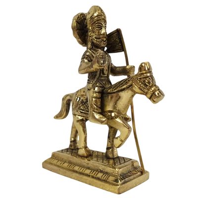 Brass Jaharveer Ji on Horse Statue 4 Inch, 300 Gram | Lord Ramdev Pir Brass Idol for Home Temple & Puja Room | Handcrafted Hindu God Murti for Worship, Meditation, Spiritual Decor & Religious Gift