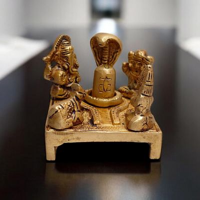 Brass Shiv Parivar with Shivling  Shri Kartikeya, Ganesh, MATA Parvati & Nandi | Handmade Brass Shiv Panchayat Idol Set for Shiv-Shakti Puja, Daily Worship & Temple Decor (2.25x2.25 Inch)