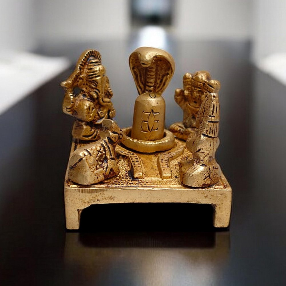 Brass Shiv Parivar with Shivling  Shri Kartikeya, Ganesh, MATA Parvati & Nandi | Handmade Brass Shiv Panchayat Idol Set for Shiv-Shakti Puja, Daily Worship & Temple Decor (2.25x2.25 Inch)