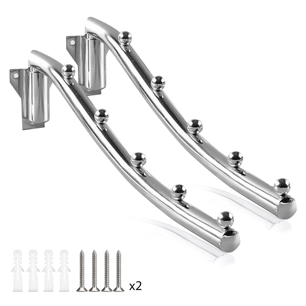 Burlife Wall Mounted Folding Clothes Hanger Rack, Stainless Steel, Brushed, Silver, 2 Pack