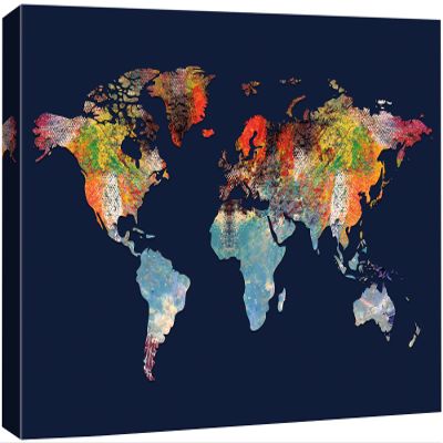 wall26 Canvas Print Wall Art Rainbow Textured Paint Stroke World Map Architecture & Maps Places Illustrations Modern Art Global Scenic Fun Multicolor for Living Room, Bedroom, Office - 12"x18"
