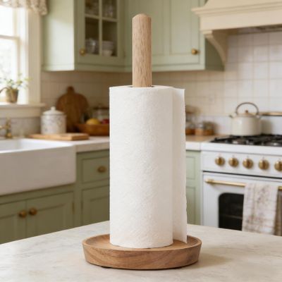 Cabilock Solid Wood Roll Paper Holder 12.59 Inch Toilet Paper Stand with Anti-Skid Base Bathroom Kitchen Tissue Reserve Organizer