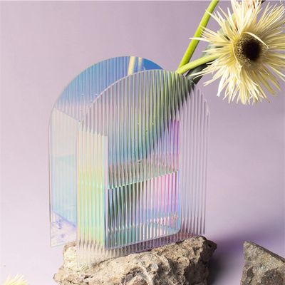 Acrylic Vase, Iridescent Acrylic Ripple Vase, Rainbow Acrylic Vase Minimalist Dcor Artistic Vase (Arched Shape)