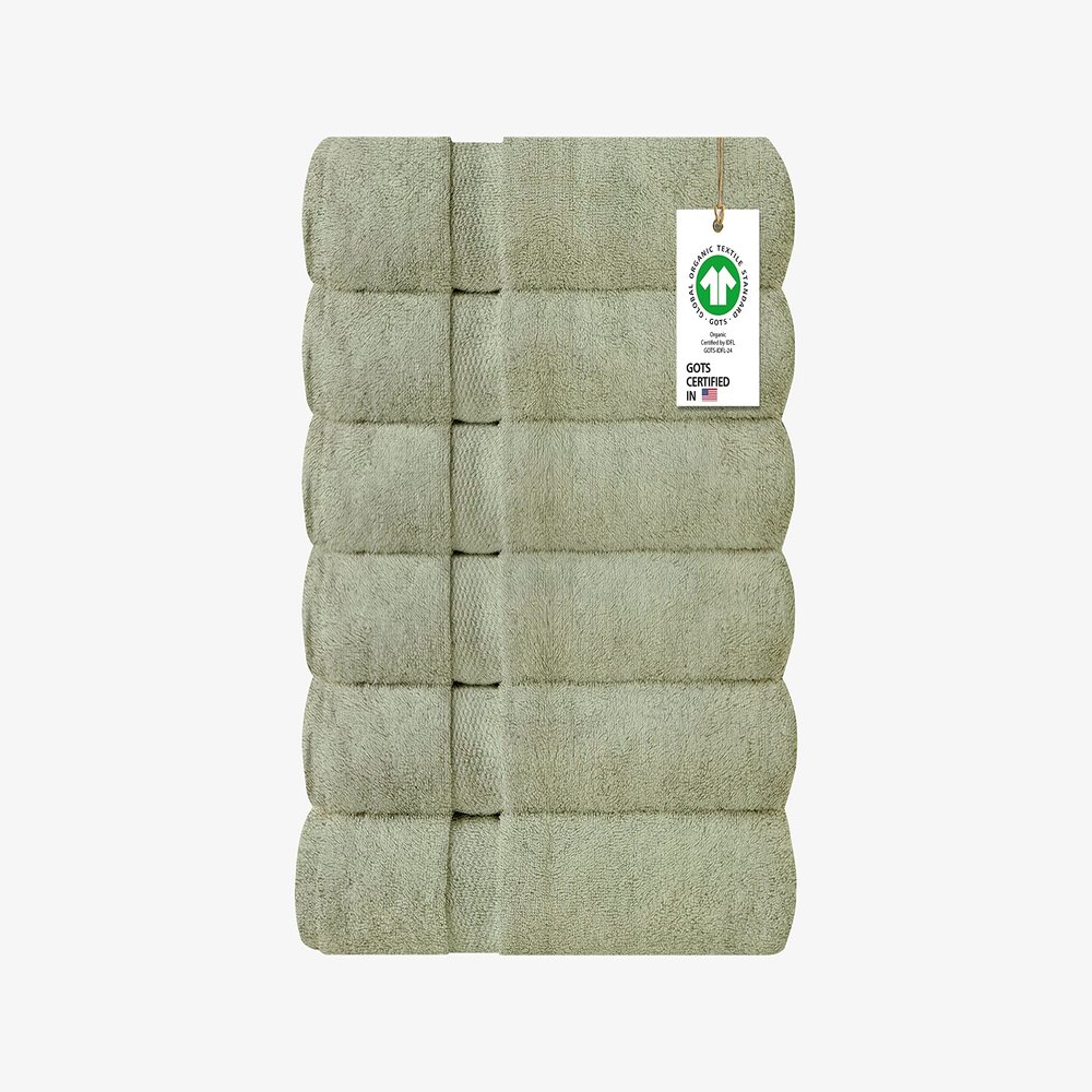 A1 HOME COLLECTIONS 100% Organic Cotton Towels 650 GSM Plush Feather Touch Quick Dry Hand Towel, Pack of 6 GOTS Certified, Oeko-Tex Green Certified, Organic Cotton Hand Towel, 20"X30"