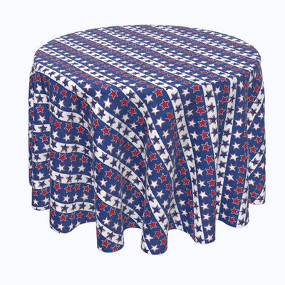 Fabric Textile Products | Patriotic Scrapbook Stars Tablecloth | 4th of July Round Tablecloth | 60" Round | Machine Washable and Stain-Resistant for Easy Care | Made in The USA