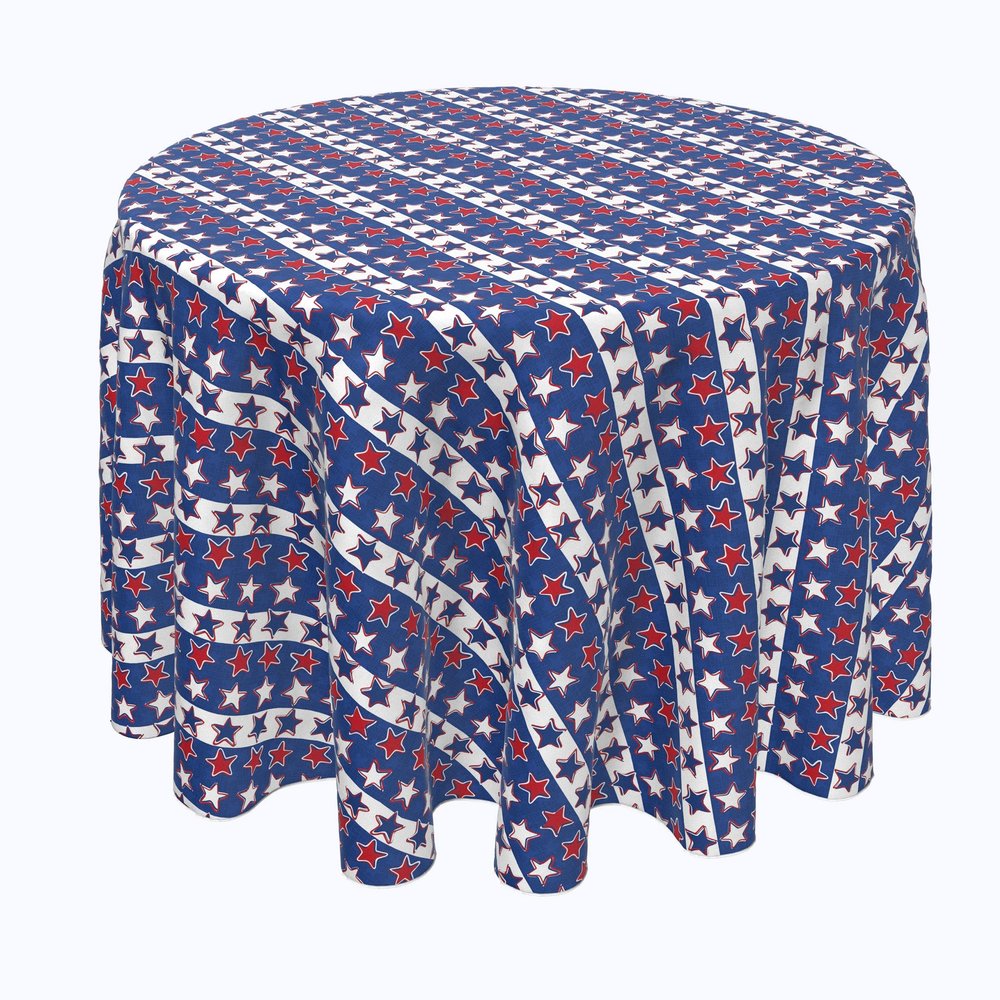 Fabric Textile Products | Patriotic Scrapbook Stars Tablecloth | 4th of July Round Tablecloth | 60" Round | Machine Washable and Stain-Resistant for Easy Care | Made in The USA