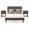 East West Furniture KD18Q-2VL07 3 Piece Bed Set - 1 Bed Frame Brown Linen Fabric Padded and Button Tufted Headboard with 2 nightstands Bedroom - Distressed Jacobean Finish Nightstand view 1