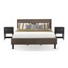 East West Furniture KD18K-2VL06 3 Piece King Size Bed Set - 1 King Bed Brown Linen Fabric Padded and Button Tufted Headboard with 2 Mid Century Nightstand - Wire Brushed Black Finish Nightstand view 1