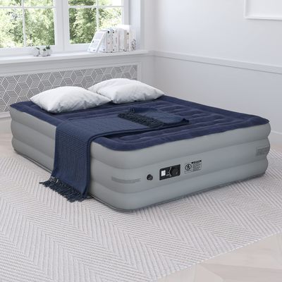 Flash Furniture Kellos 18 inch Air Mattress with ETL Certified Internal Electric Pump and Carrying Case - Queen Blue