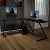 Flash Furniture Ginny Corner Desk - Black/Black Space Saving L-Shaped Gaming Desk with Monitor Shelf - 71.5" 2-Tier Computer Desk, Home Office Desk, Easy Assembly view 2