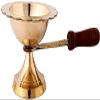 Online India Long Wooden Handle Brass 5 Face Deepak Aarti Oil Lamp with Handle (Gold_4.5 x 2 Inch) view 1