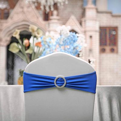 100PCS Stretch Chair Sashes Bows Chair Bands with Buckle for Wedding Hotel Banquet Birthday Party Decorations - Royal Blue