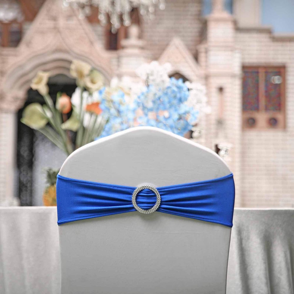 100PCS Stretch Chair Sashes Bows Chair Bands with Buckle for Wedding Hotel Banquet Birthday Party Decorations - Royal Blue