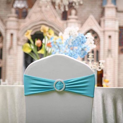 100PCS Stretch Chair Sashes Bows Chair Bands with Buckle for Wedding Hotel Banquet Birthday Party Decorations - Turquoise