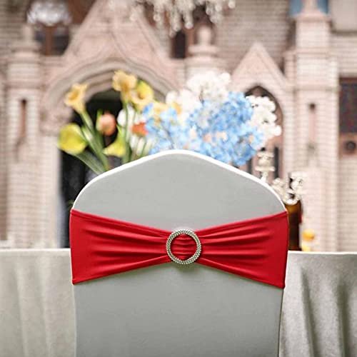 100PCS Stretch Chair Sashes Bows Chair Bands with Buckle for Wedding Hotel Banquet Birthday Party Decorations - Red