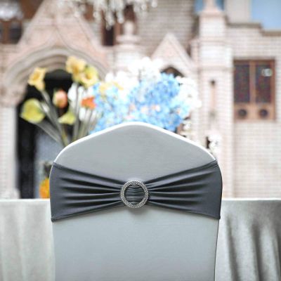 100PCS Stretch Chair Sashes Bows Chair Bands with Buckle for Wedding Hotel Banquet Birthday Party Decorations - Charcoal Grey