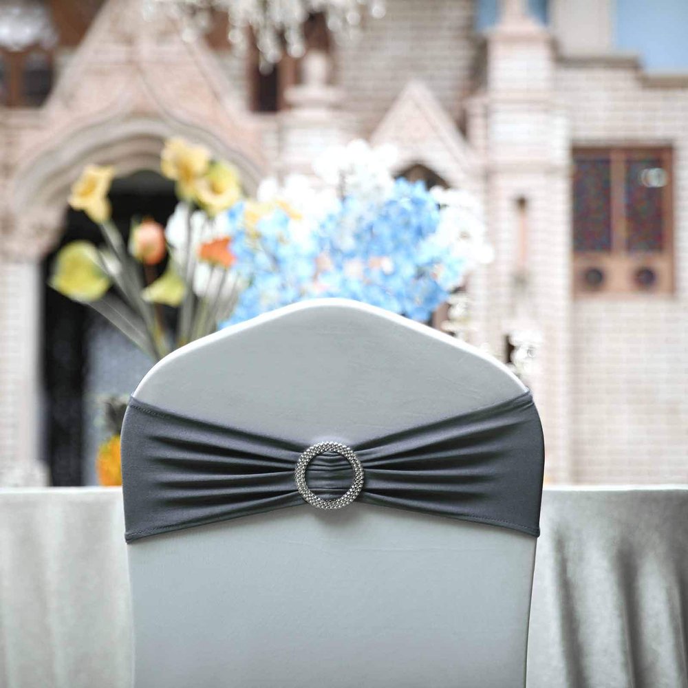 25PCS Stretch Chair Sashes Bows Chair Bands with Buckle for Wedding Hotel Banquet Birthday Party Decorations - Charcoal Grey