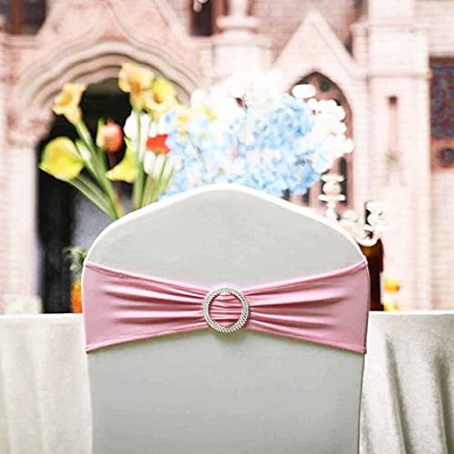 100PCS Stretch Chair Sashes Bows Chair Bands with Buckle for Wedding Hotel Banquet Birthday Party Decorations - Pink