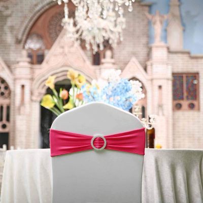 100PCS Stretch Chair Sashes Bows Chair Bands with Buckle for Wedding Hotel Banquet Birthday Party Decorations - Fushia