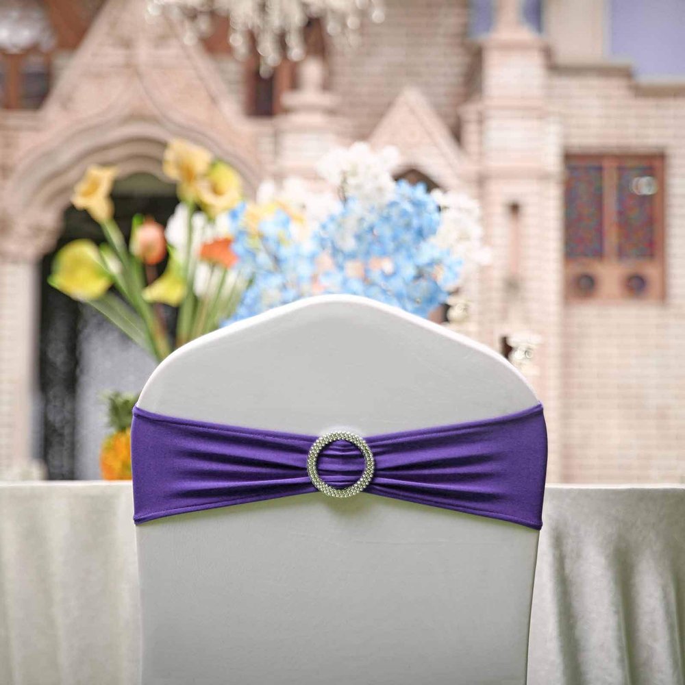 100PCS Stretch Chair Sashes Bows Chair Bands with Buckle for Wedding Hotel Banquet Birthday Party Decorations - Purple