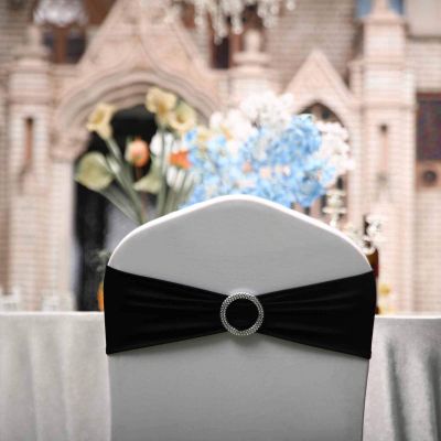 50PCS Stretch Chair Sashes Bows Chair Bands with Buckle for Wedding Hotel Banquet Birthday Party Decorations - Black