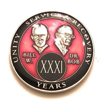 31 Year AA Medallion- Red Bill & Bob, Sobriety Chip, Token, Coin
