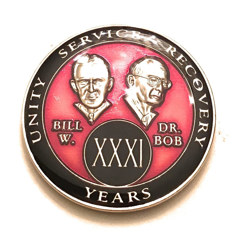 31 Year AA Medallion- Red Bill & Bob, Sobriety Chip, Token, Coin