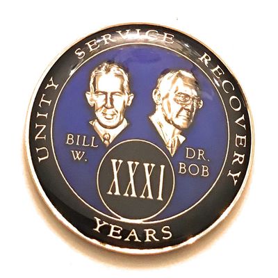 31 Year AA Medallion- Blue Bill & Bob, Sobriety Chip, Token, Coin