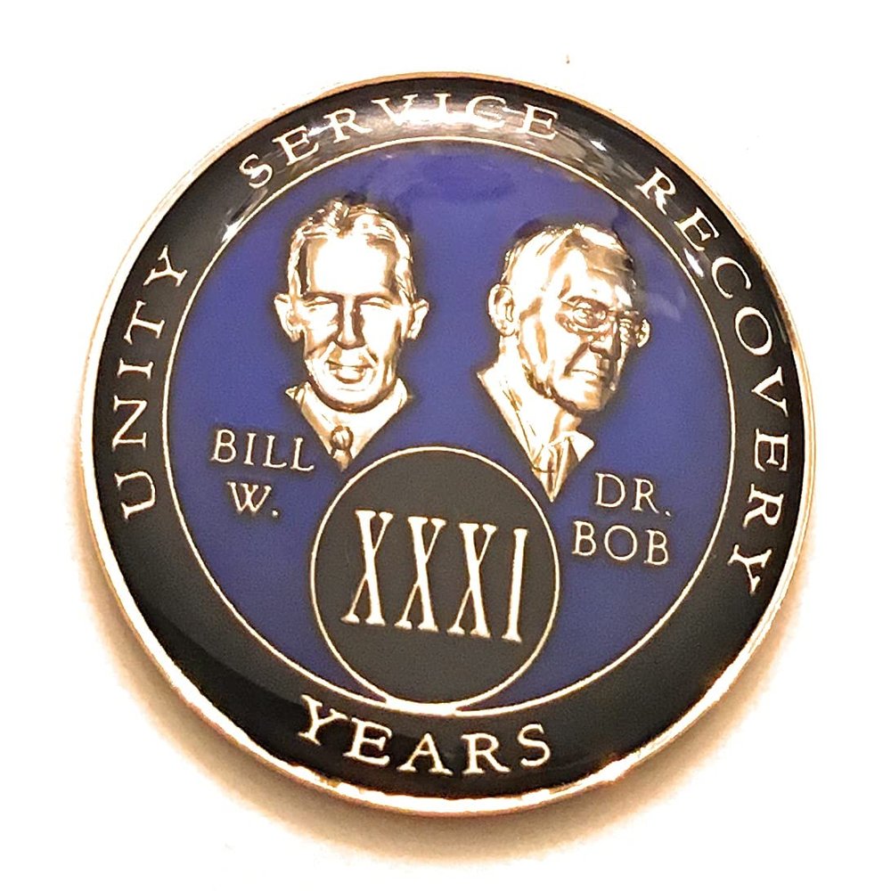 31 Year AA Medallion- Blue Bill & Bob, Sobriety Chip, Token, Coin