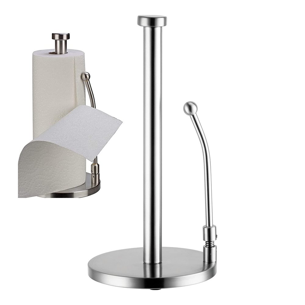 Alikeke Paper Towel HolderStainless Steel Paper Towel Holder Stand - Weighted Paper Towel Organizer,Holder for Kitchen Bedroom Bathroom Standing Paper Towel,Stainless Steel for Large Rolls-Chrome