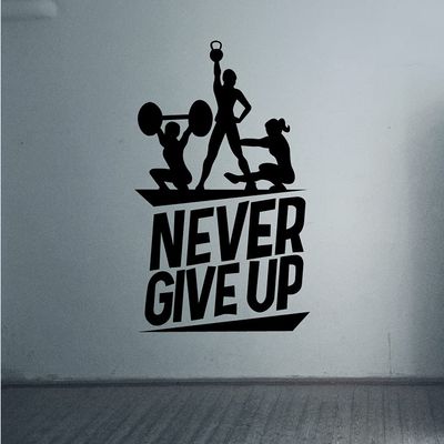 Never Give Up - Workout Motivation Quote Home Gym Wall Decor Fitness Inspiration Vinyl Wall Art Sticker Decal Home Gym Workout Area Exercise Wall Dcoration Design Wall Dcor Decal Size (20x18 inch)