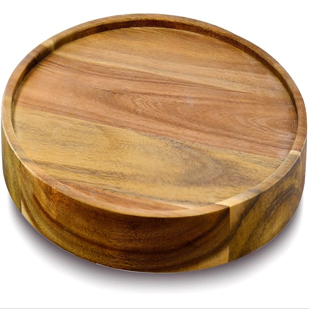 12" Acacia Wood Lazy Susan Organizer Kitchen Turntable for Cabinet Pantry Table Organization