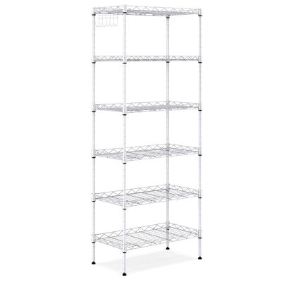 ALPHINO 6-Shelf Shelving Storage Unit,Heavy Duty Metal Organizer Wire Rack with Leveling Feet, Stainless Side Hooks for Bathroom Kitchen Garage 750Lbs Capacity (Silver)