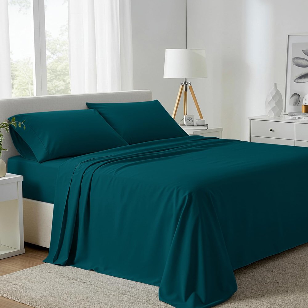 Carressa Linen California King Egyptian Cotton Sheets - 800 High Thread Count Egyptian Cotton Cal King Sheets (4 PC, Peacock Teal), Soft, Cooling, 16" Deep Pocket Sateen Weave Luxury Hotel Bed Sheet
